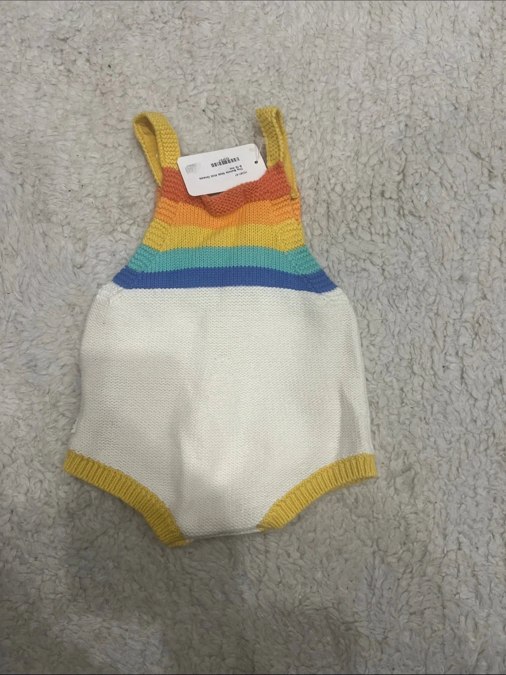 New - The Bonnie Mob Knit Baby Romper with Rainbow Stripes - 6-12 Mo